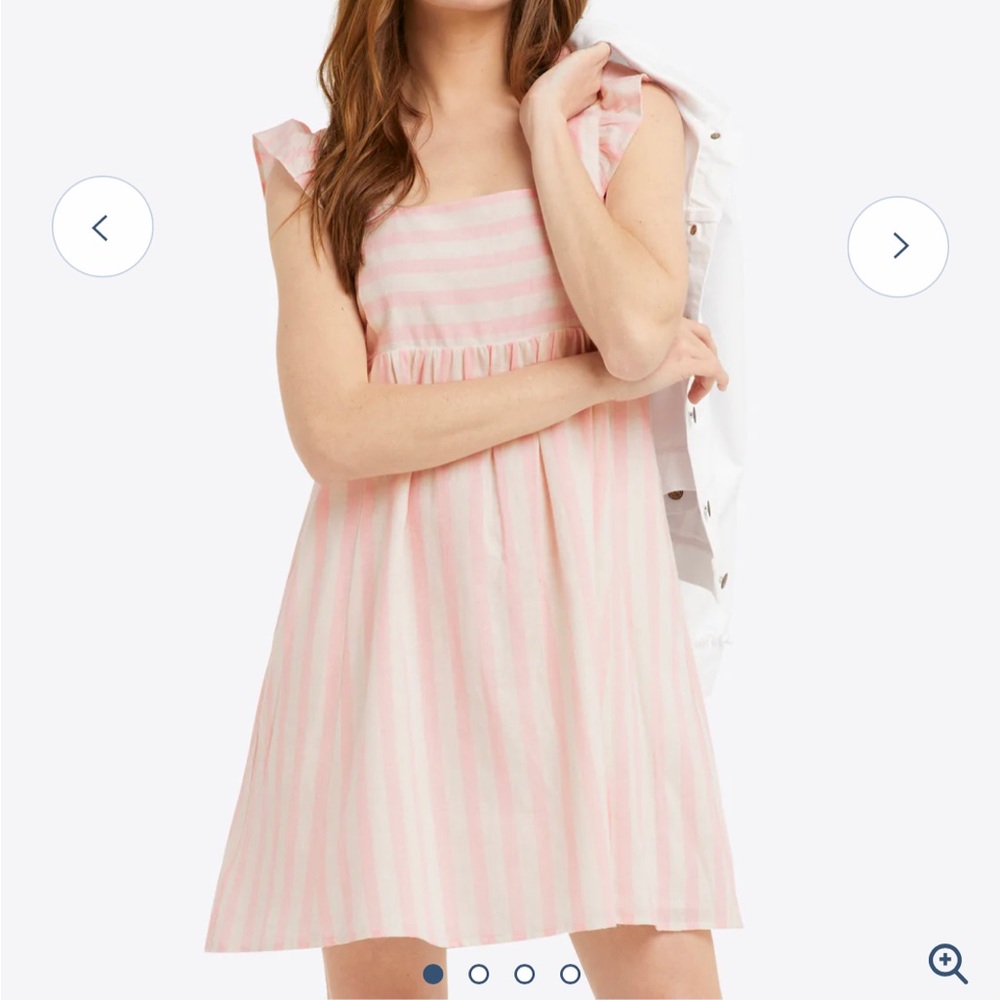 Draper James Maddie Babydoll Dress in Pink Cabana Stripe NWT